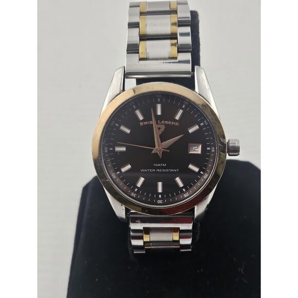 Swiss Legend Mens Quartz Watch Rose Gold Heavy Date Window New Battery Runs - Picture 1 of 16